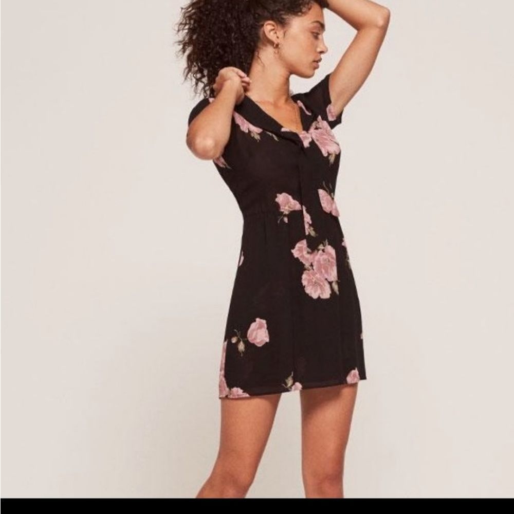 Reformation Black and Pink Floral Dress